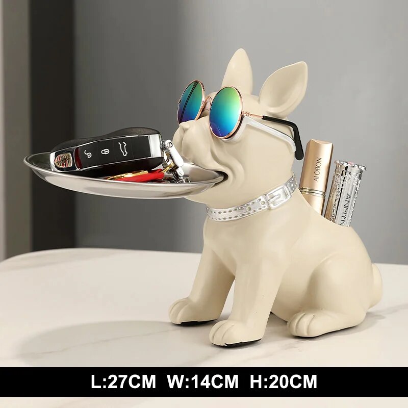 Fancy Bulldog Statue with Tray and Bin Living Room Desk Decoration Nordic Dog S image 5