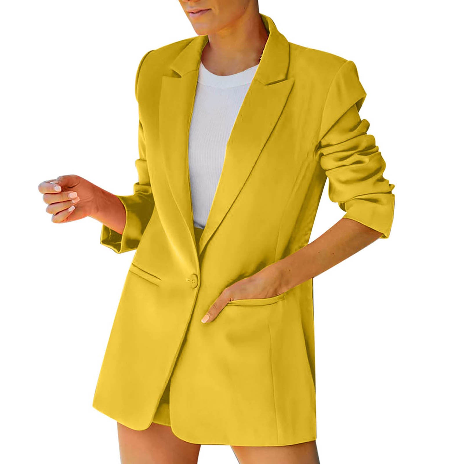 Women Blazer Jacket Chic Fashion Notched Collar Blazer Casual Button Long Sleev image 2