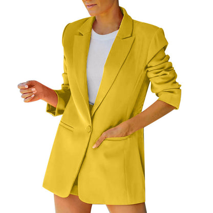 Women Blazer Jacket Chic Fashion Notched Collar Blazer Casual Button Long Sleev image 2