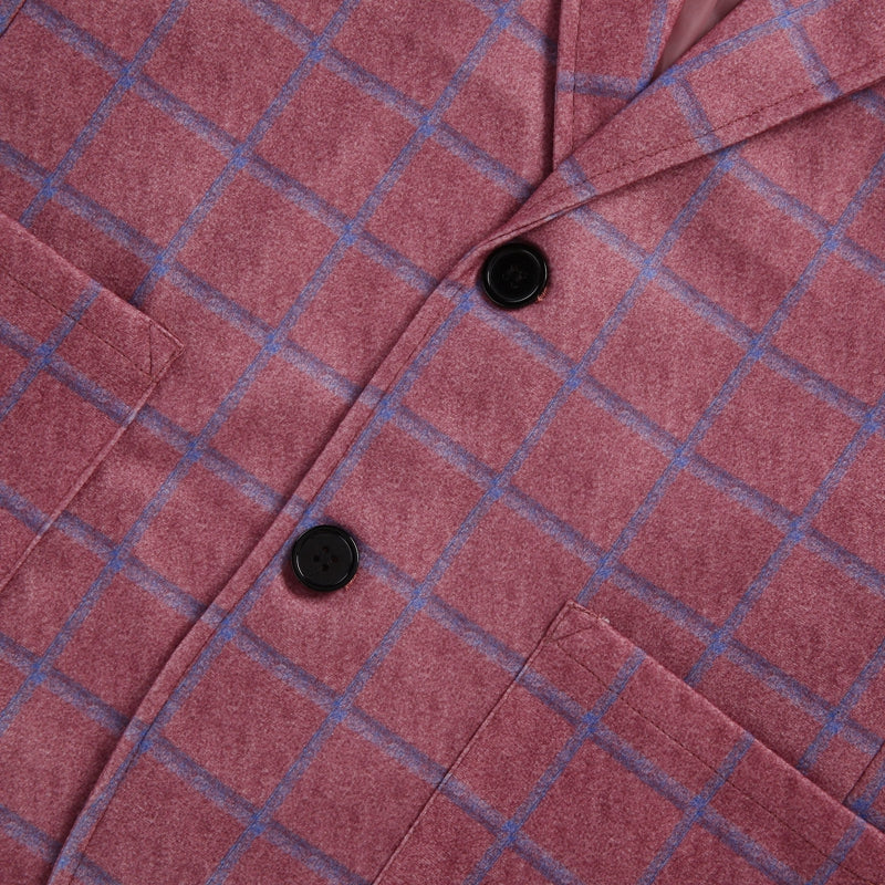 Men s  Fit Blazer Classic Checkered Design Single Color Lapel Long Sleeve Butto image 7