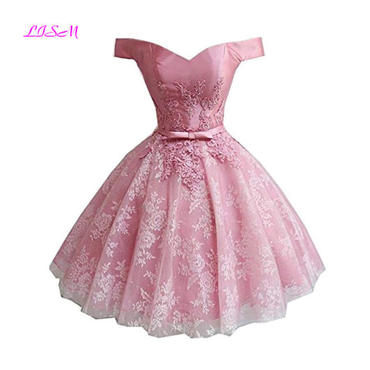 Off the Shoulder Mini Homecoming Dress Lace Applique Short Princess Prom Dresse