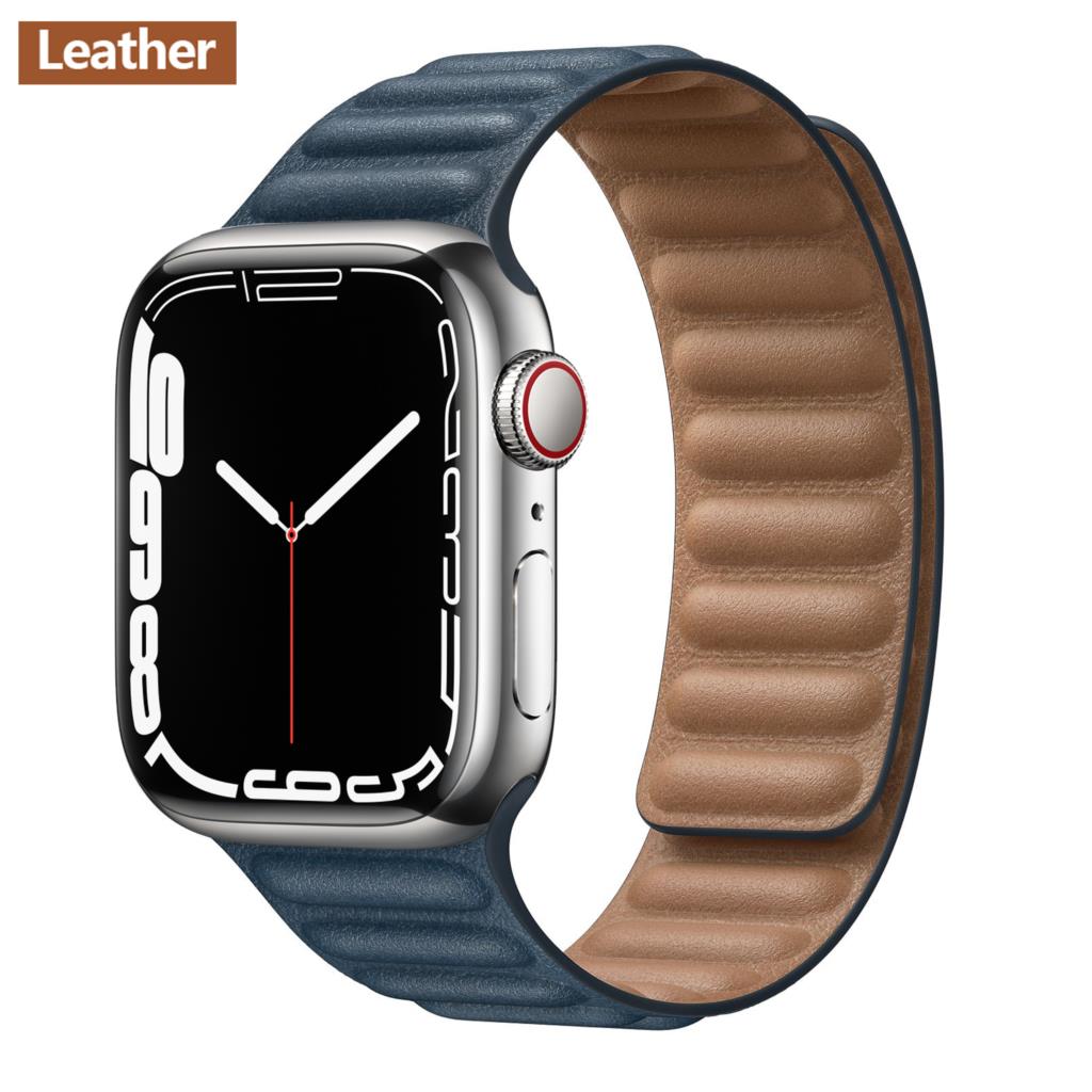 Leather Link For Apple Watch Band 45mm 41mm 44mm 40mm 49mm Original Magnetic Lo image 9
