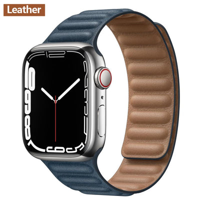 Leather Link For Apple Watch Band 45mm 41mm 44mm 40mm 49mm Original Magnetic Lo image 9
