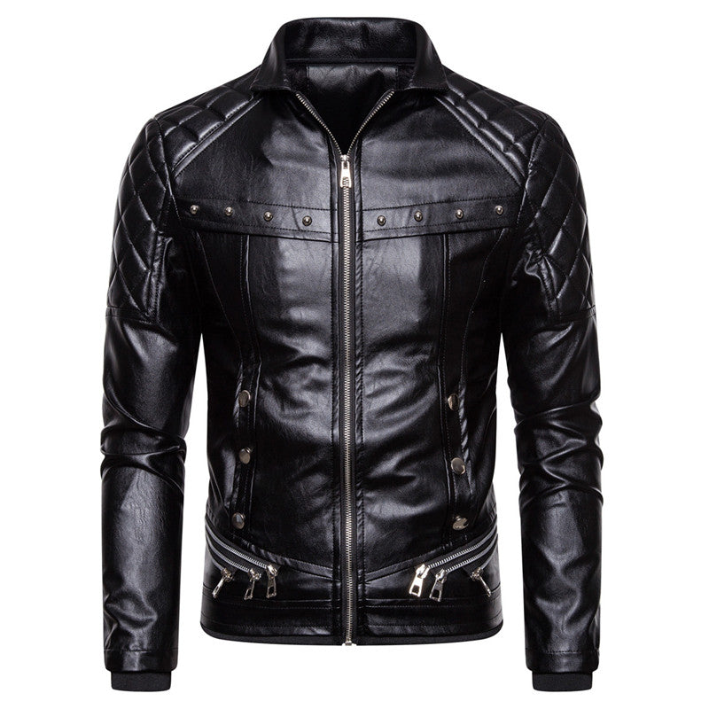 New Winter Fleece Motorcycle Leather Jacket Men Turn Down Fur Collar Slim Fit W image 5