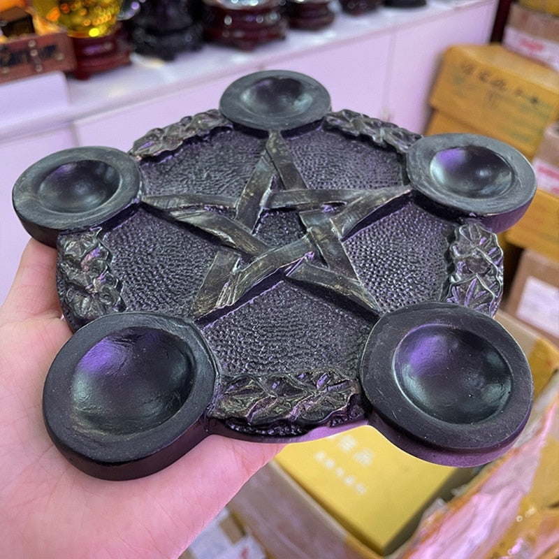 Astrology Star Candlestick Table Pentacle Altar Plate Resin Divination Cup Cand image 2
