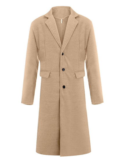 Men's British Style Long Wool Coat Classic Autumn Winter Trench Coat image 3