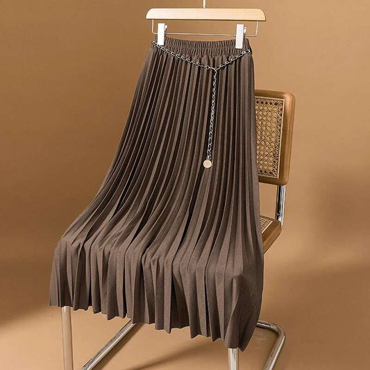 Plus Size Women Clothing 2023 Autumn Winter Simple Pleated Skirts Elastic Wai