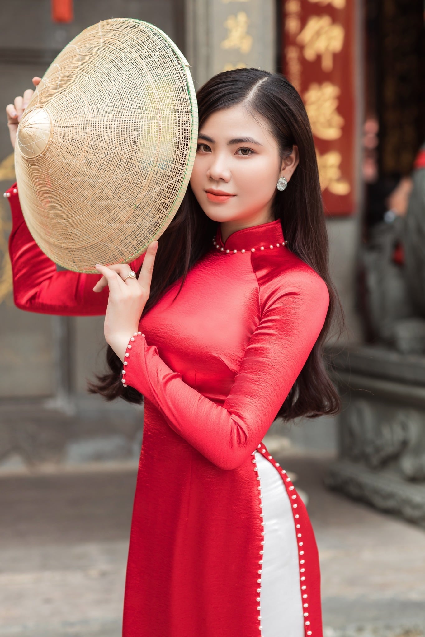 Customized  Red Women Aodai Vetnam Clothing Long Cheongsam Aodai Vietnamese Tra