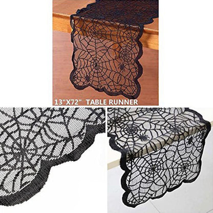 1pcs Black Lace Spider Web Cobweb Tablecloth Table Runner Fireplace Mantle Curt image 3