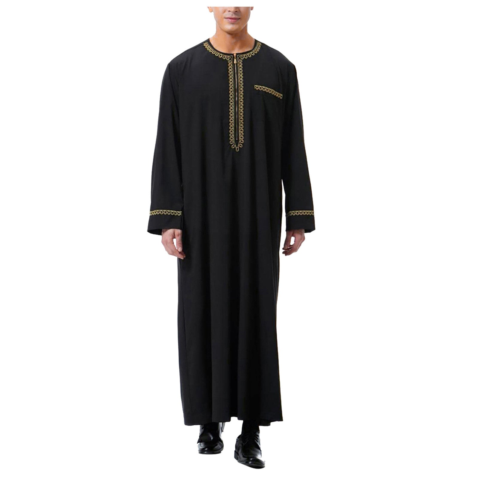Men's Muslim Robe Arab Middle Robe Long Sleeve Embroidered Pocket Long Abaya Shi image 1