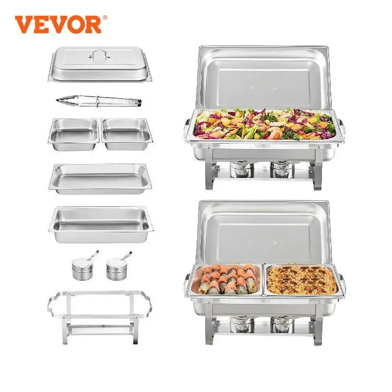 VEVOR 8QT 2 Pack Chafing Dish Buffet Set Stainless Chafer w/ 2 Full & 4 Half Si image 1