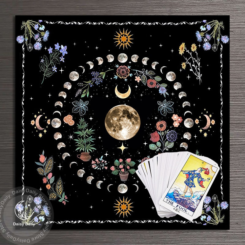 Botanical Moon Flower Tarot Tablecloth Triple Moon Altar Cloth Alter Cloth for image 2