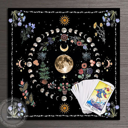Botanical Moon Flower Tarot Tablecloth Triple Moon Altar Cloth Alter Cloth for image 2