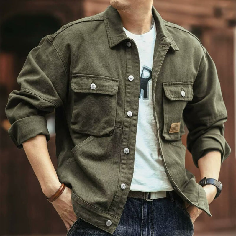 Classic vintage denim jacket for men, autumn and winter heavyweight washed turt image 1