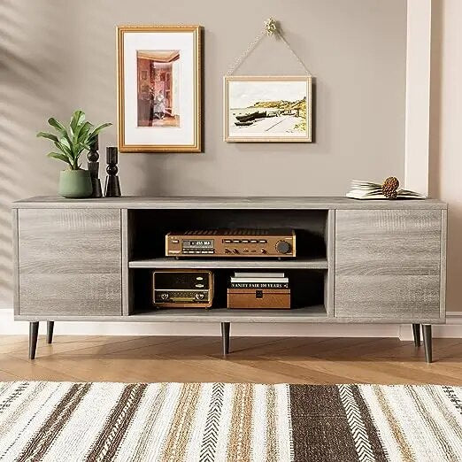 Mid-Century Modern TV Stand for 55/65 " TV, Entertainment Center with Storag image 1