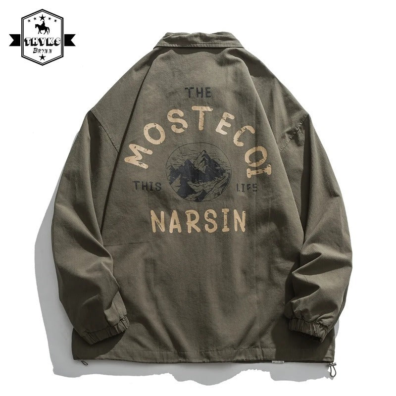 Japanese Retro Zipper Bomber Jacket Men Harajuku Pilot Vintage Streetwear Lette image 2