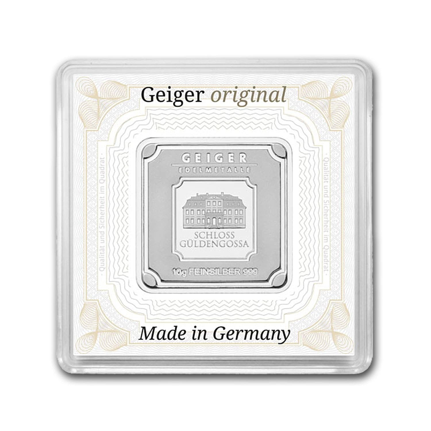 10 gram Silver Square - Geiger Edelmetalle (Encapsulated w/Assay) image 0