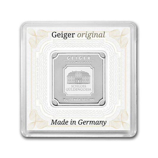 10 gram Silver Square - Geiger Edelmetalle (Encapsulated w/Assay) image 0