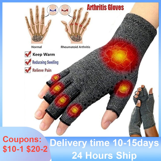 Compression Arthritis Gloves Wrist Support Therapy Wristband Half Finger Compre