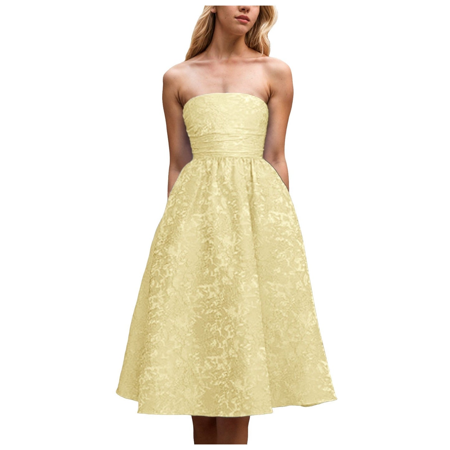 Strapless Party Dresses for Women'summer  Off Shoulder Jacquard Mid