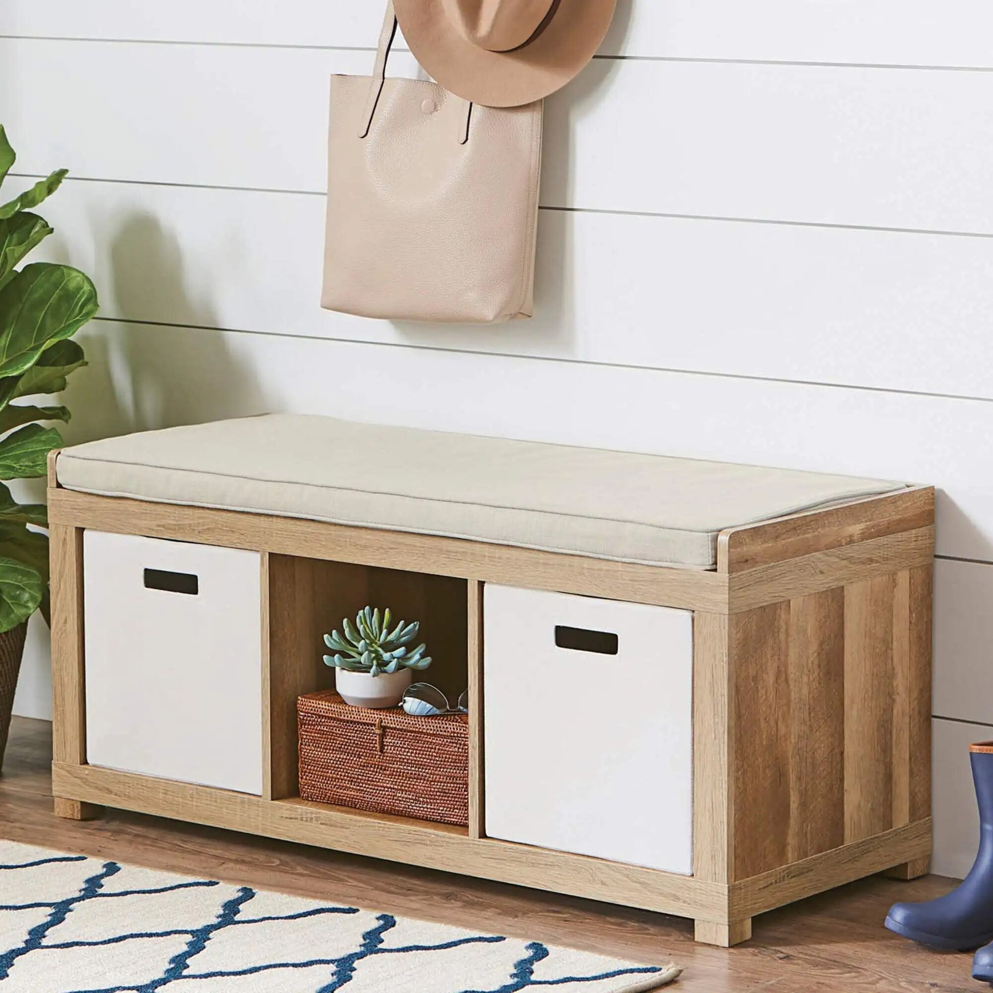 3-Cube Storage Bench, White image 4