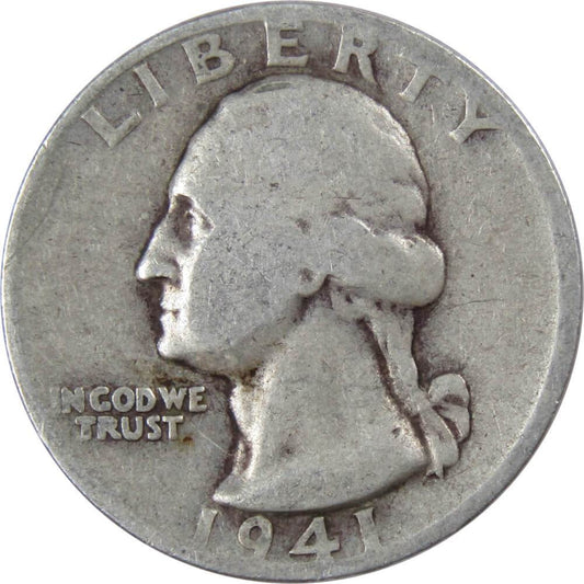 1941 S Washington Quarter G Good 90% Silver 25c US Coin Collectible image 0
