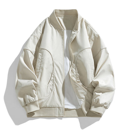 V-Neck Baseball Jacket Oversize Men Windbreaker Aviator Coat Fashion Patchwor image 1