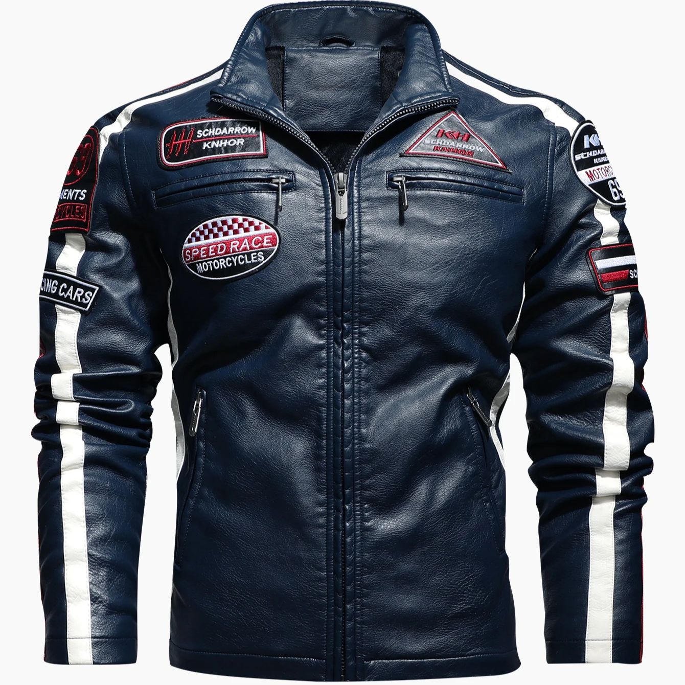 Men's motorcycle racing suit PU leather label color jacket image 1