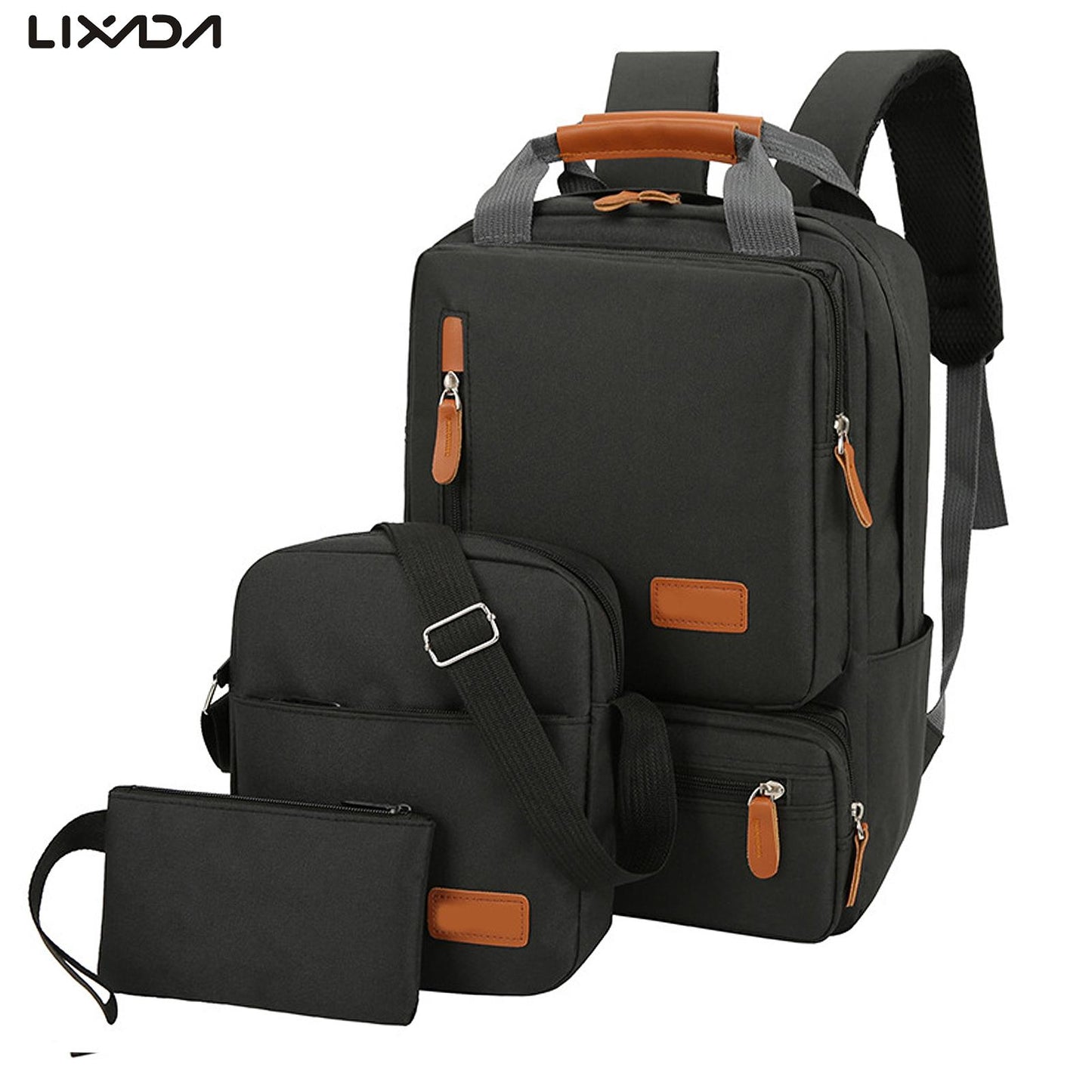 3pcs Backpack Set Women Men Laptop Backpack Shoulder Bag Small Pocket for Trave image 1
