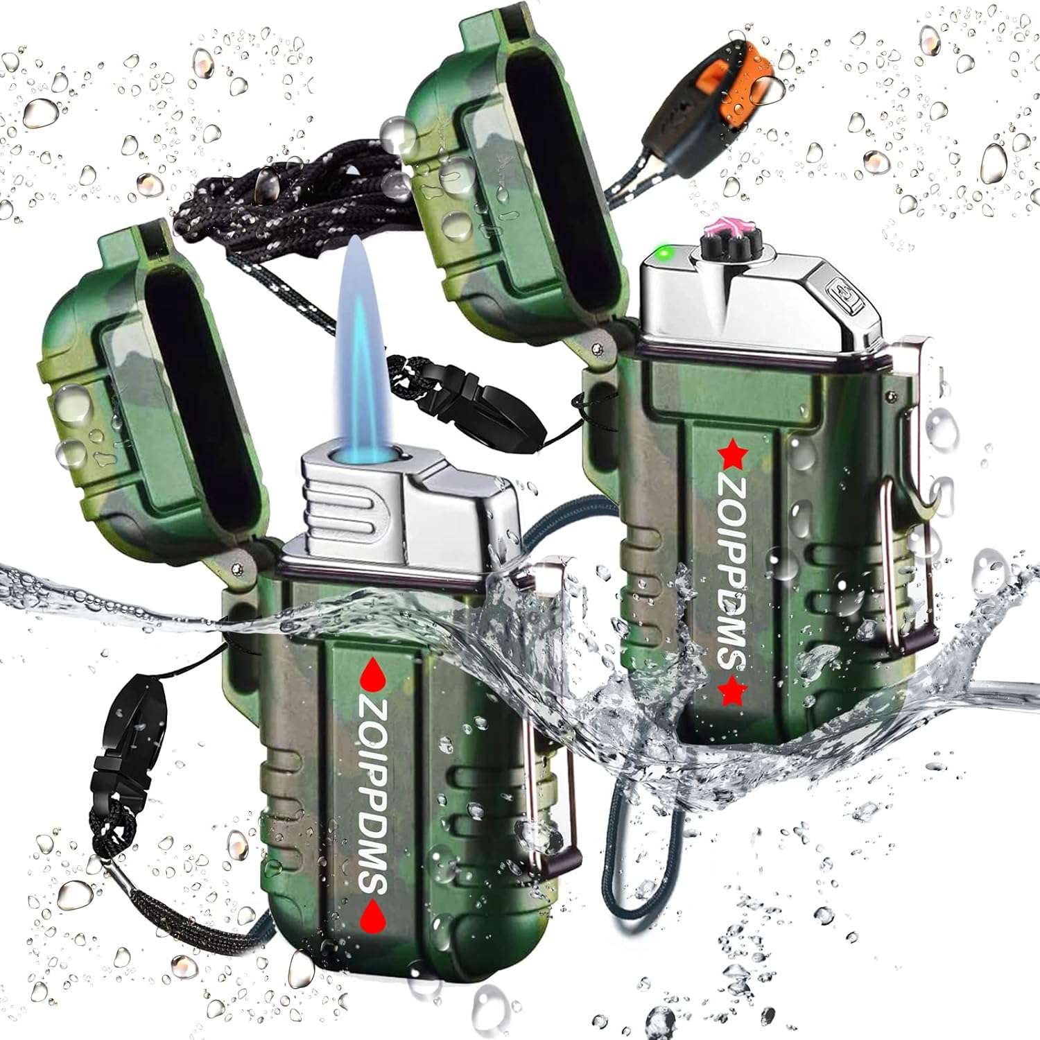 2 Pack Waterproof Lighter Dual Arc and Single Jet Flame Windproof Refillable Bu