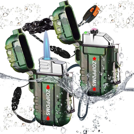 2 Pack Waterproof Lighter Dual Arc and Single Jet Flame Windproof Refillable Bu