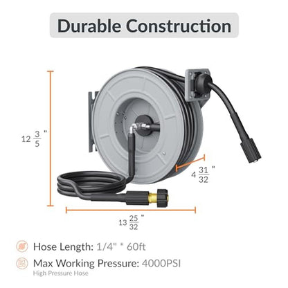 Retractable Pressure Washer Reel 4000PSI Heavy Duty Steel Power Hose  Mountable image 1