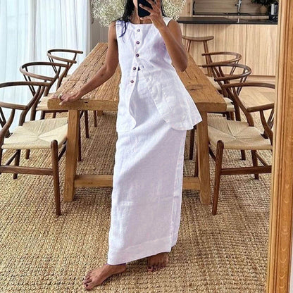 Women Vest Skirt Set Female Khaki Long Blazer Vest V Neck Sleeveless Slim Top+E image 3