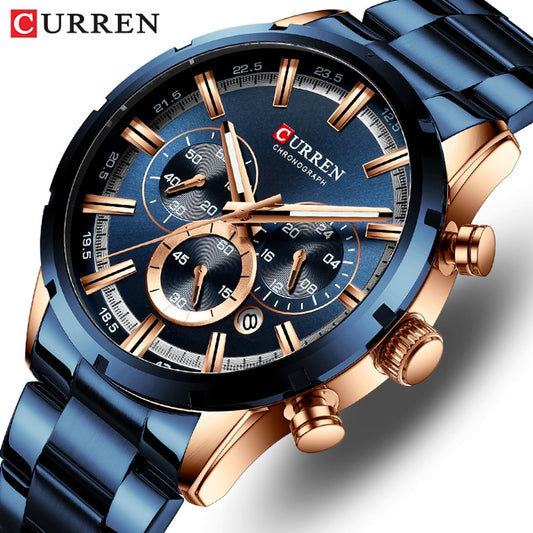 Curren Men's Watch Blue Dial Stainless Steel Band Date Mens Business Male Watch image 0
