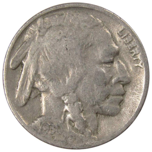 1930 Indian Head Buffalo Nickel 5 Cent Piece F Fine 5c US Coin Collectible image 0