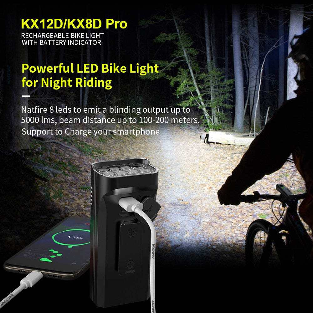 NATFIRE 12 LED Bike Light 4800 Lumen USB C Rechargeable Aluminum MTB Bicycle Li image 7