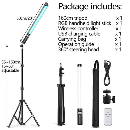 50cm 20" RGB Handheld LED Video Light Wand Stick Photography Light With Built-i