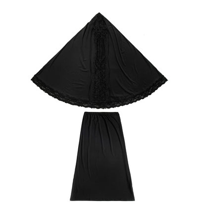 2 Piece Set Prayer Garment Lace Dress Robe Muslim Kids Girls Abaya Gowns Overhe image 1