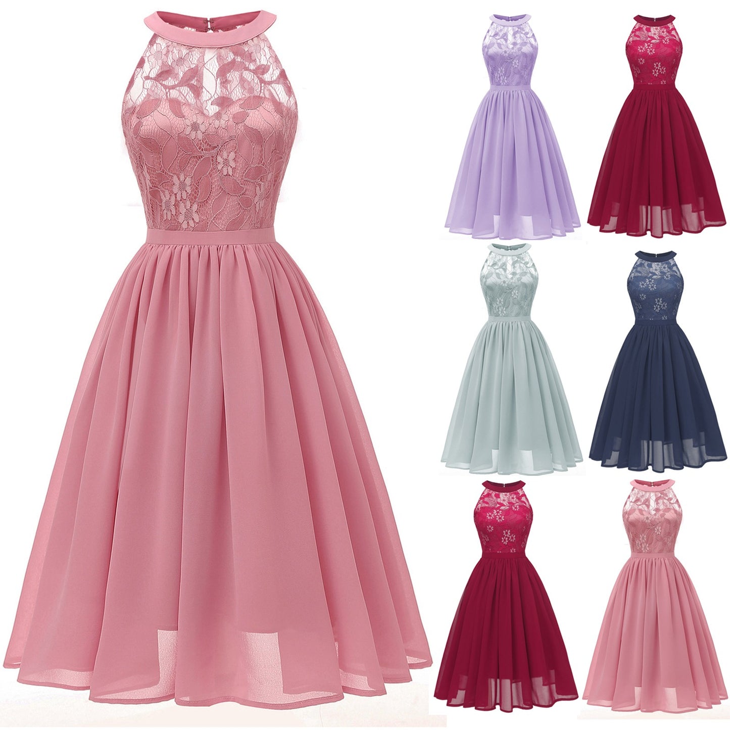 formal cocktail lace patchwork chiffon wedding guest dress 2023 summer