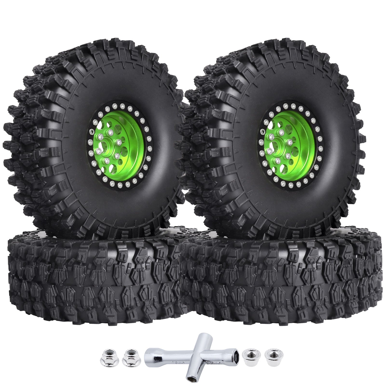 4pcs Hobbypark 1.9 " Beadlock Wheels and Tires Set for 1/10 Scale RC Crawler image 3