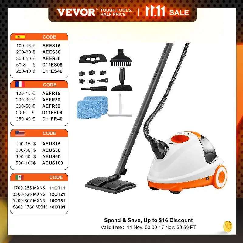 VEVOR Steam Cleaner W/ 85/51/45oz Tank Portable Steam Cleaner Chemical-Free Ste