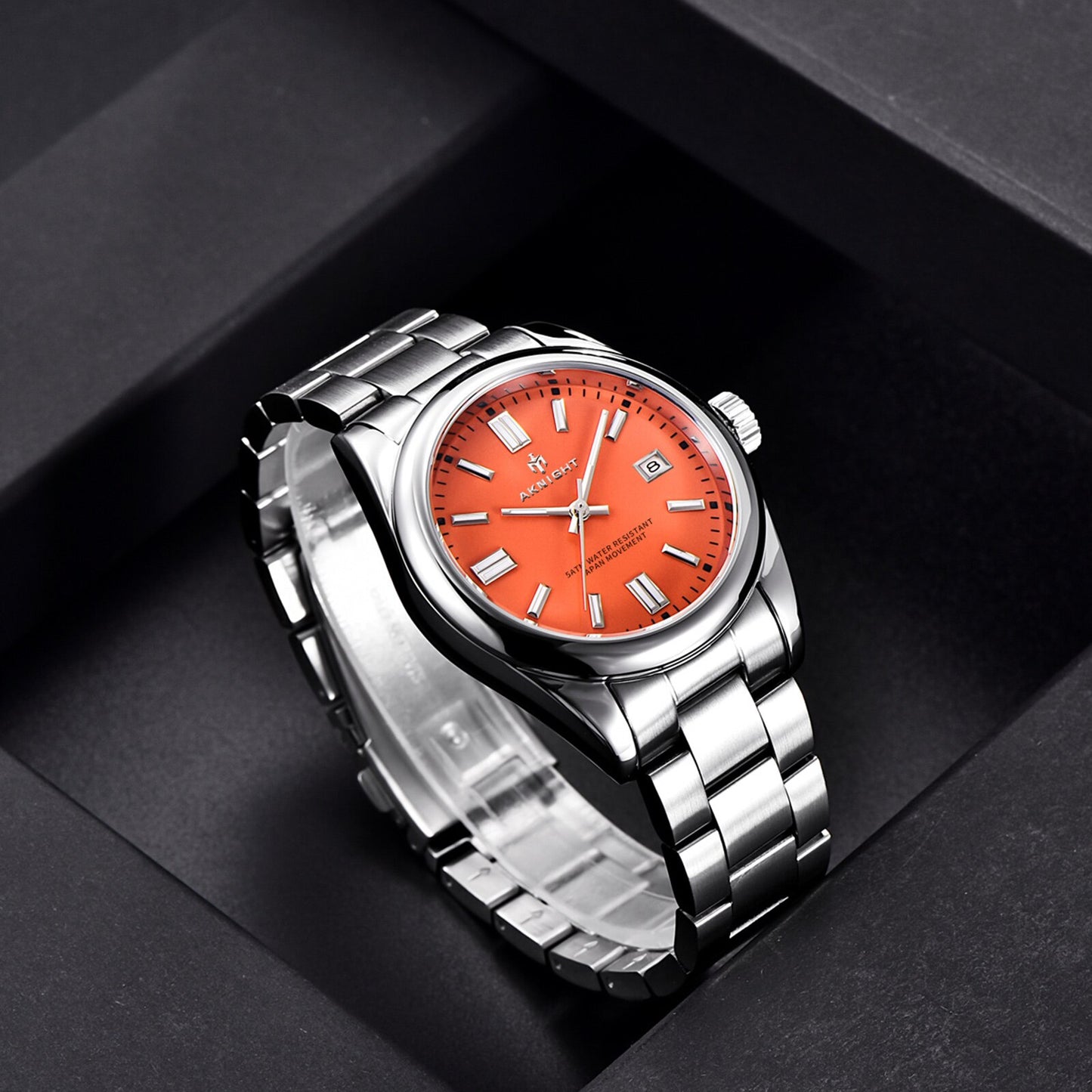 Watch for Men Orange Watch Dial Analog Quartz Wristwatches AKNIGHT Waterproof C image 7