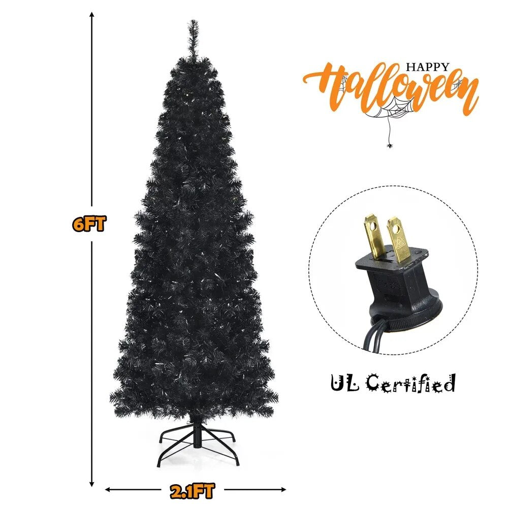 6 FT Artificial PVC Slim Pencil Christmas Tree Pre-lit Black Halloween Tree image 1