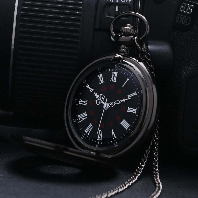 Vintage Charm Black Unisex Fashion Roman Number Quartz Steampunk Pocket Watch W image 3
