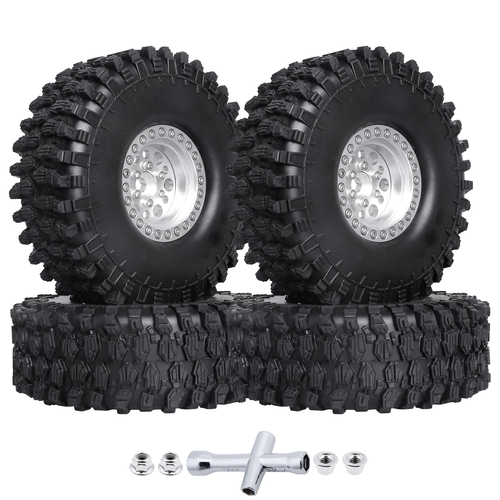 HobbyPark 4.72 " 1.9 Crawler Tires and 1.9 Beadlock Wheels Set for Axial SCX image 3