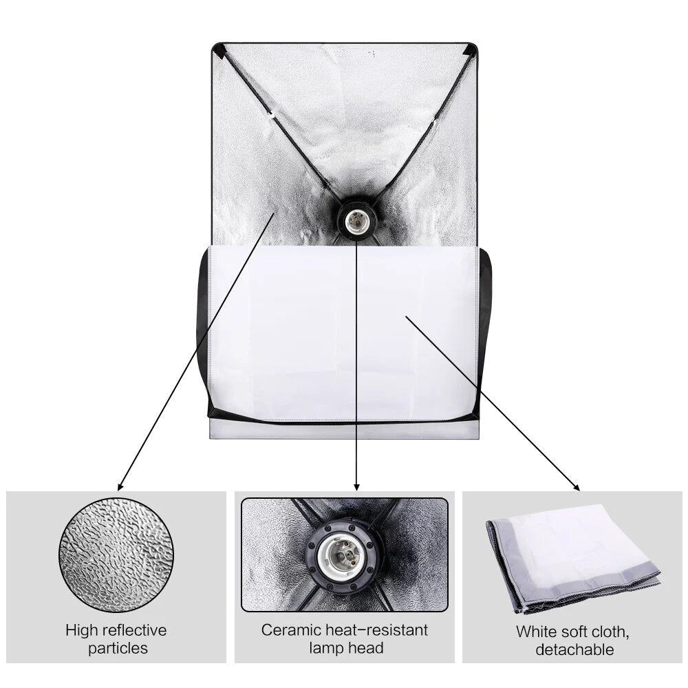 Pography Po Studio Softbox Lighting Kit With 2.6x3M Background Frame 3pcs image 4