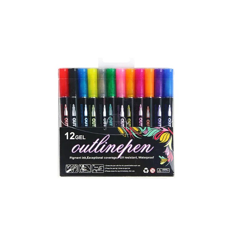24 Color Double Line Outline Art Pen Marker Pen DIY Graffiti Outline Marker Pen image 0