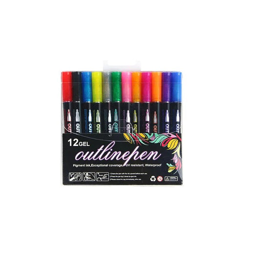 24 Color Double Line Outline Art Pen Marker Pen DIY Graffiti Outline Marker Pen image 0