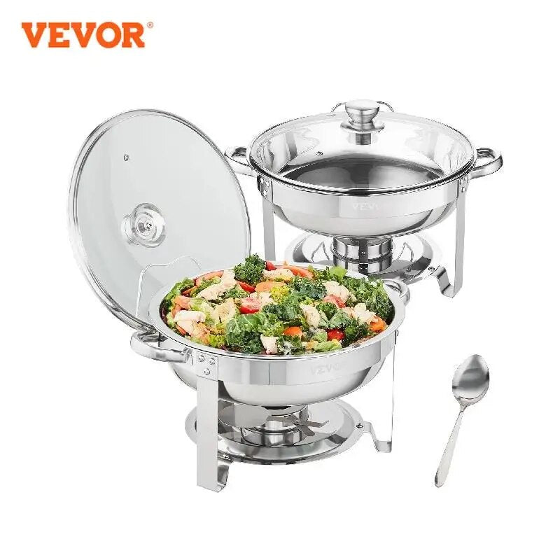 VEVOR 4QT 2-Pack Round ChaFolding Dish Set Stainless Steel Buffet Chafer with Full