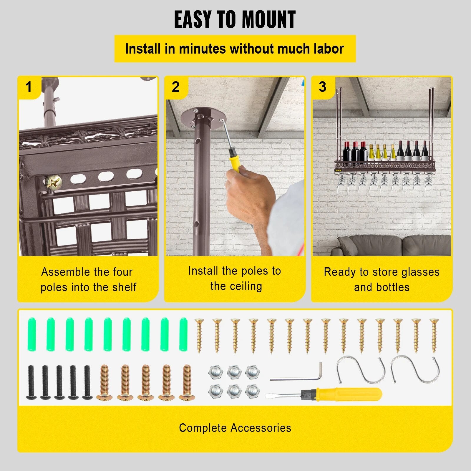 VEVOR Metal Wine Glass Rack Upside Down Ceiling Hanging Goblet Glass Cup Holder image 14